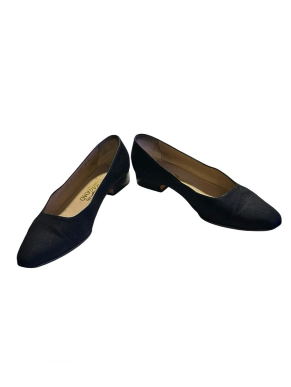 Salvatore Ferragamo Vara Black Linen Block Heel Shoes Size 8.5